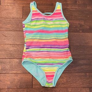 SO Multicolor Striped One-Piece Swimsuit with Aqua Trim